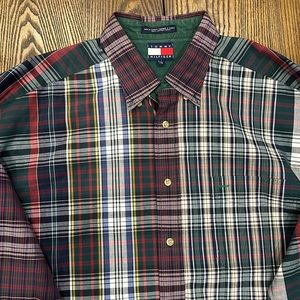 Men’s vintage Tommy Hilfiger multi color plaid button down shirt